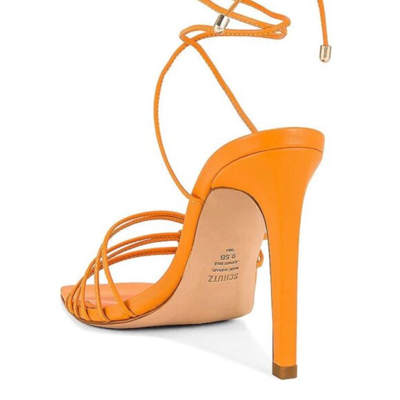 Schutz Sirena High Heels Sandals Nappa Leather Knotted Straps Lace Up Orange 9 - Picture 5 of 13
